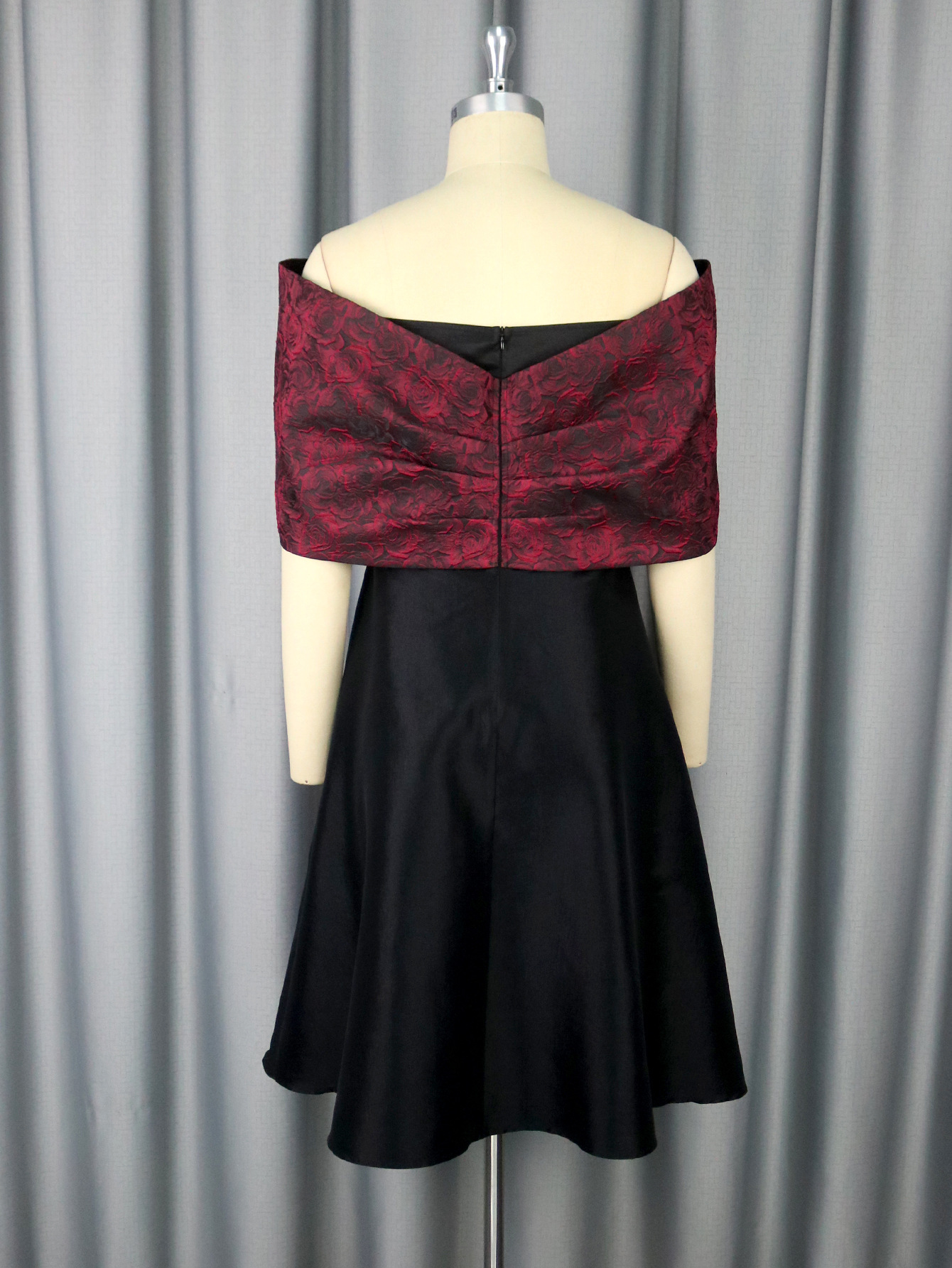 African Elegant Bow Off-Shoulder Rose Jacquard Patchwork Black Formal Party Dress