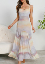 Gradient Print Maxi Dress Mesh Sleepwear Gown