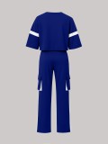 Retro American Streetwear Sports Short Sleeve Two-Piece Pants Set