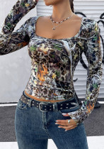 Printed Leopard Long-Sleeve Women's Tank Top Fall/Winter Women's Wear