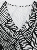 Fashionable V-Neck Black & White Contrast Dress Spring/Summer Women's Wear