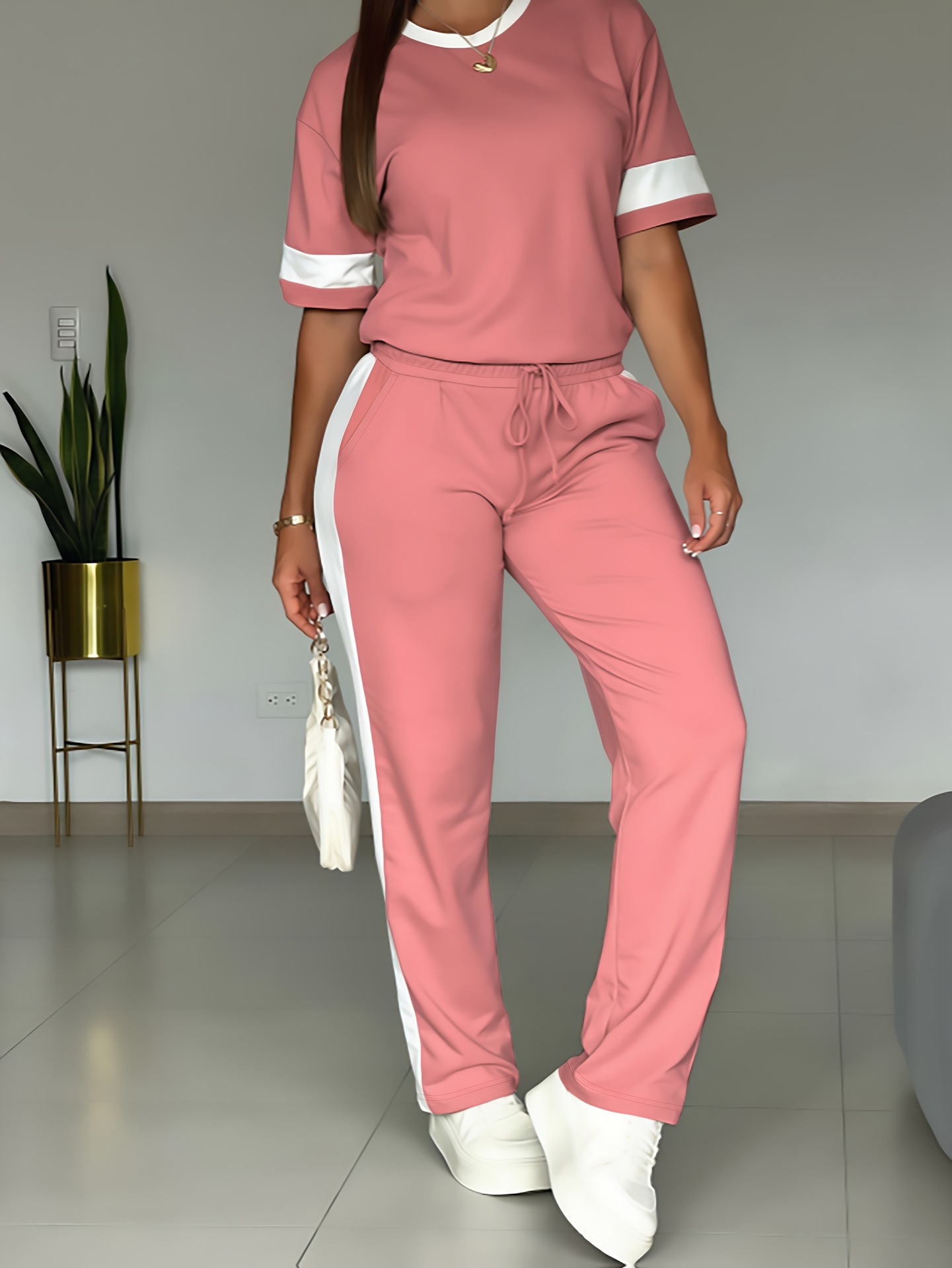 Casual Sporty Women's Fashion Short Sleeve Two Piece Pants Set