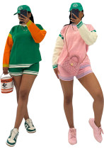 Women's Sporty Casual Color-Block Long Sleeve Two Piece Shorts Set Women's Sporty Casual Color-Block Long Sleeve Two Piece Shorts Set