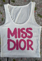 Trendy Letter-Print Ribbed Tank Top Fashion Women's Wear