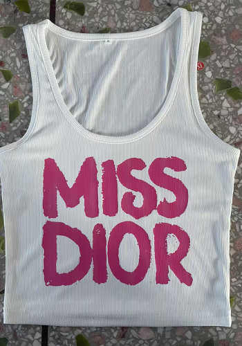 Trendy Letter-Print Ribbed Tank Top Fashion Women's Wear