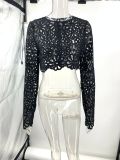 Fitted Lace Cut-Out Top & Skirt Two-Piece Set
