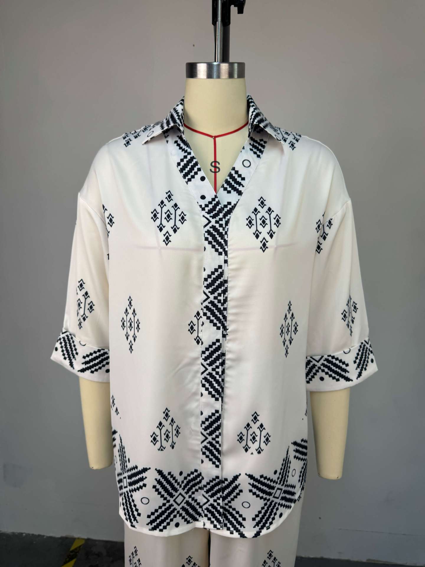 Summer Women's Fashion Turn-Down Collar Printed Loose Shirt & Wide-Leg Pants Casual Set