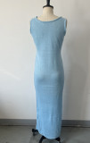 Summer Women's Sexy U-Neck Sleeveless Bodycon Long Dress