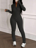 Spring/Fall Women's Casual Fitted Zip-Up Jacket & Pants Set
