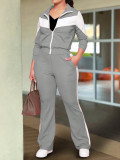 Spring/Fall Women's Trendy Color-Block Sporty Zip-Up Jacket & Casual Pants Set
