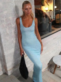 Summer Women's Sexy U-Neck Sleeveless Bodycon Long Dress