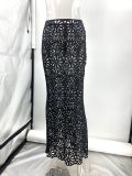 Fitted Lace Cut-Out Top & Skirt Two-Piece Set