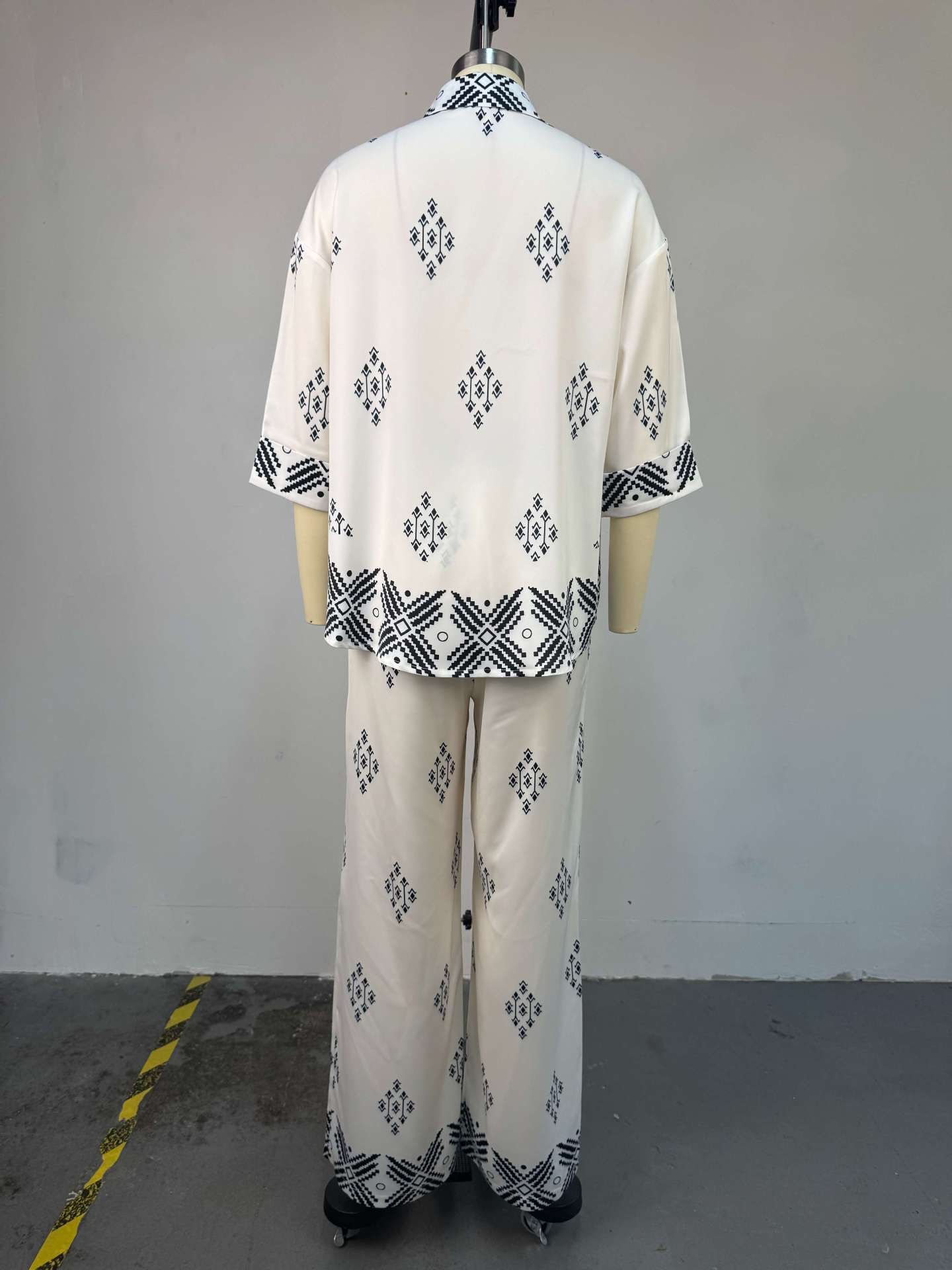 Summer Women's Fashion Turn-Down Collar Printed Loose Shirt & Wide-Leg Pants Casual Set