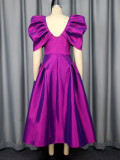 Sexy V-Neck Puff-Sleeve Evening Dress Chic Elegant A-Line Formal Gown