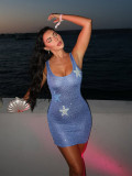 Summer Women's Sexy Knit Sequin Star-Pattern Mini Dress