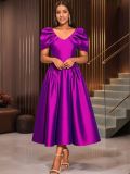 Sexy V-Neck Puff-Sleeve Evening Dress Chic Elegant A-Line Formal Gown