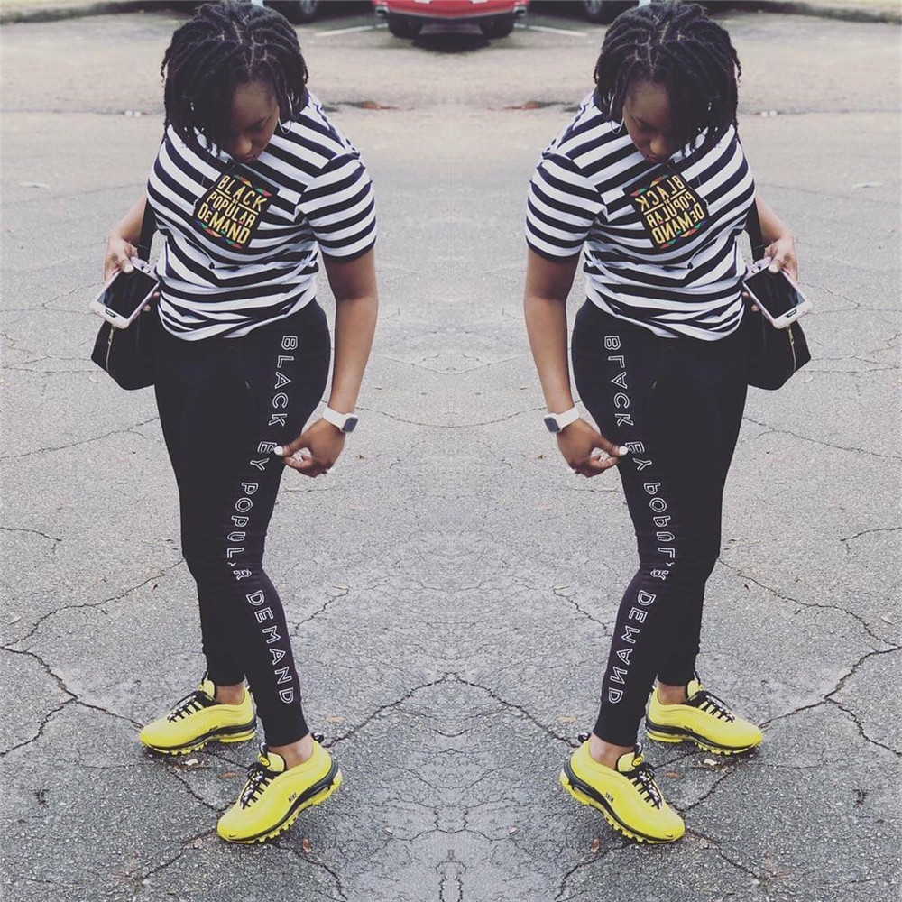 Women's Fall Fashion Black & White Striped Casual Sportswear Set