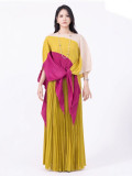 Plus-Size African Women Long-Sleeved Colorblock Pleated Top and Skirt Two-Piece Set