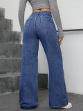 Women Autumn Floral Beaded Denim Pants