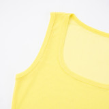 Women Spring/Summer Mesh See-Through Square Neck Solid Top