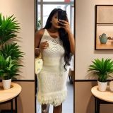 Women Solid Sexy Backless Knitted Hollow Dress