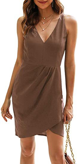 Women sleeveless v-neck solid dress