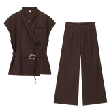Women summer suit vest wide-leg pants two-piece set