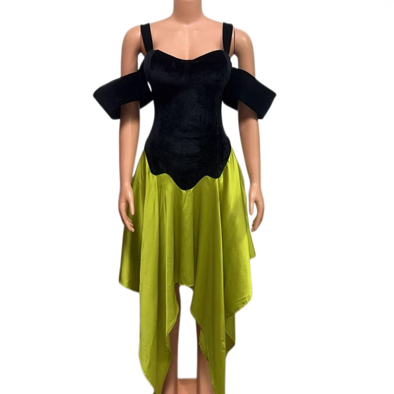 Women Off-Shoulder Sexy Patchwork Sleeveless Suspender Dress