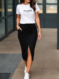 Women Solid Slit Pocket Solid Skirt