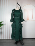 Plus Size African Women Floral Pleated Long-Sleeve Dress