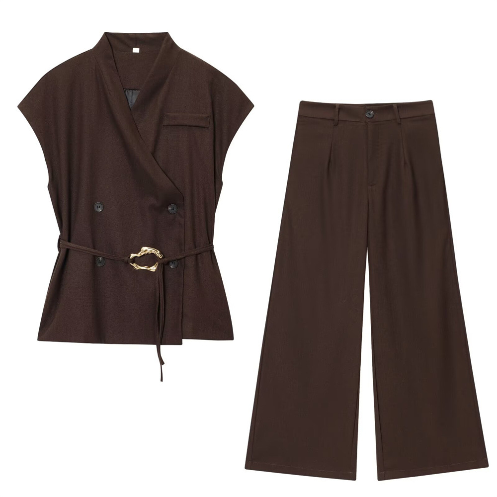 Women summer suit vest wide-leg pants two-piece set