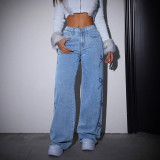 Women Casual Printed Washed Butterfly Denim Pants