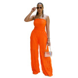 Women solid casual wave pattern jumpsuit