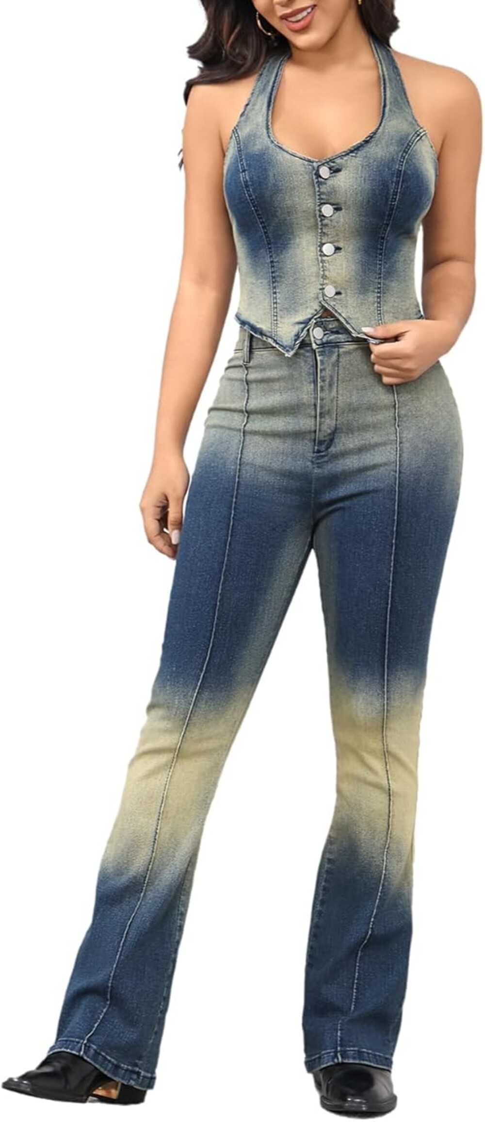 Women Summer Sleeveless Denim Vest and Pants Two-Piece Set