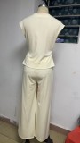 Women summer casual solid v-neck sleeveless top and pants two-piece set