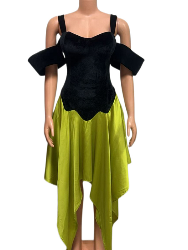 Women Off-Shoulder Sexy Patchwork Sleeveless Suspender Dress