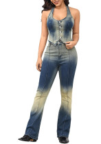 Women Summer Sleeveless Denim Vest and Pants Two-Piece Set