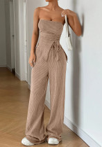 Women Summer Career Ribbed Sleeveless Tie Top and Pant Two-Piece Set Women Summer Career Ribbed Sleeveless Tie Top and Pant Two-Piece Set