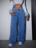 Women Casual Printed Washed Butterfly Denim Pants