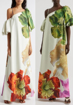 Women Spring/Summer Slash Shoulder Print Casual Holiday Dress Women Spring/Summer Slash Shoulder Print Casual Holiday Dress