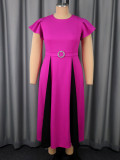 Plus-Size Women Elegant Contrast Color Ruffled Short-Sleeved Dresses