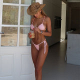 Women solid sexy backless lace-up two-piece swimwear