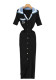 Women Fall/Winter French Contrast Color Embroidered Polo Neck Long-Sleeved Knitted Dress