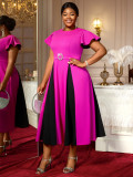 Plus-Size Women Elegant Contrast Color Ruffled Short-Sleeved Dresses