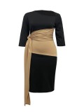 Women Colorblock Patchwork Lace-Up Dress