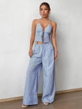 Women Casual Striped Strapless Top and Pant Two-Piece Set