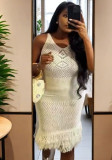 Women Solid Sexy Backless Knitted Hollow Dress