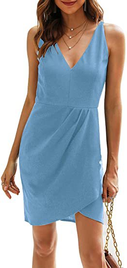 Women sleeveless v-neck solid dress