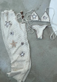 Women Three-Piece Sexy Crochet Mesh Bikini Two-Piece Set