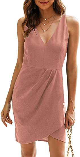 Women sleeveless v-neck solid dress